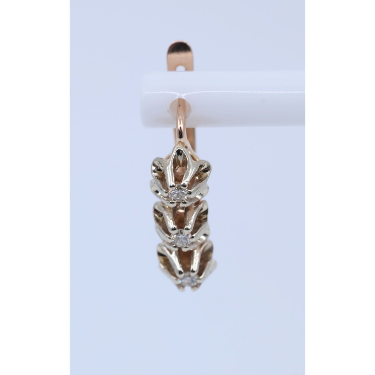 14K Two Tone Gold 3 Stone Round Cut Diamond Hinged Earrings