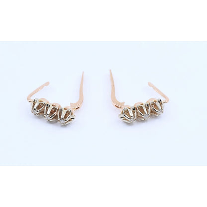14K Two Tone Gold 3 Stone Round Cut Diamond Hinged Earrings