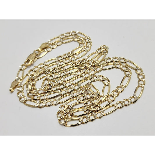 14K Two Tone Gold Diamond Cut Figaro Link Chain Necklace