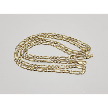 14K Two Tone Gold Diamond Cut Figaro Link Chain Necklace