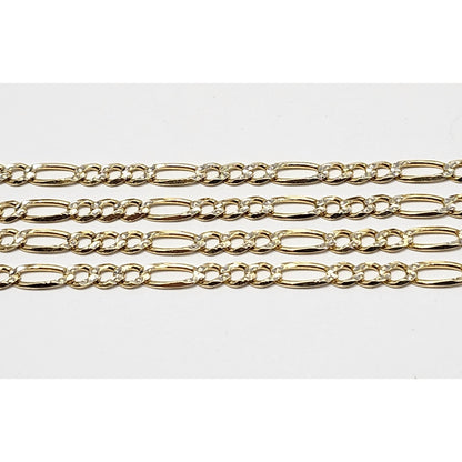 14K Two Tone Gold Diamond Cut Figaro Link Chain Necklace