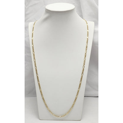 14K Two Tone Gold Diamond Cut Figaro Link Chain Necklace