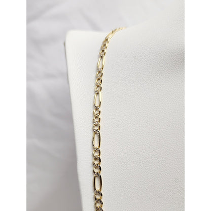 14K Two Tone Gold Diamond Cut Figaro Link Chain Necklace