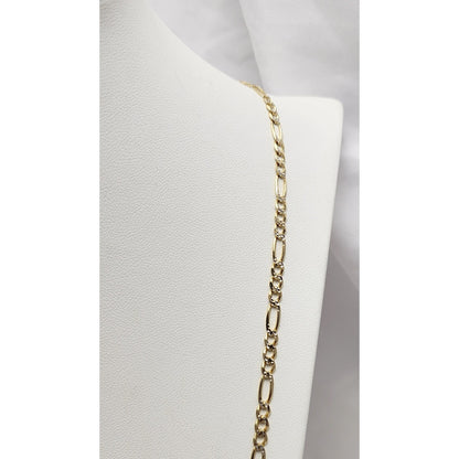 14K Two Tone Gold Diamond Cut Figaro Link Chain Necklace