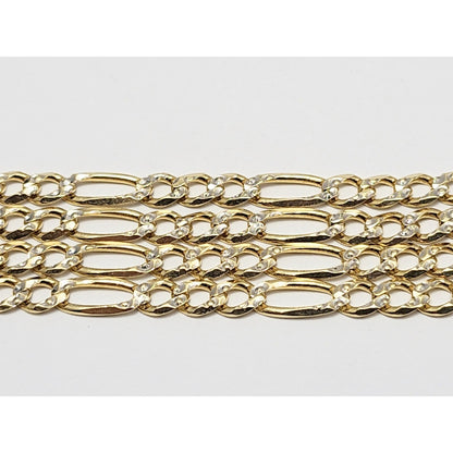 14K Two Tone Gold Diamond Cut Figaro Link Chain Necklace