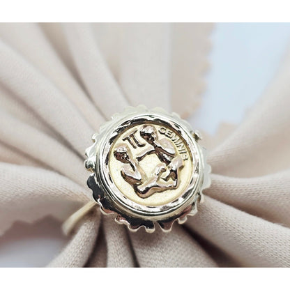 14K Two Tone Gold Zodiac Gemini Horoscope Ring
