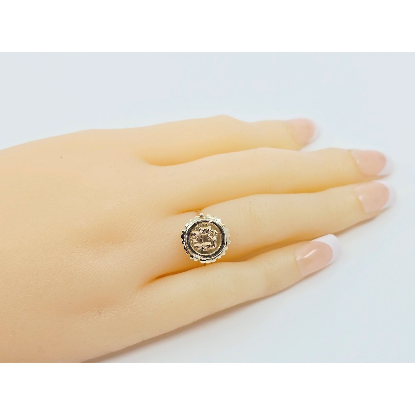 14K Two Tone Gold Zodiac Gemini Horoscope Ring