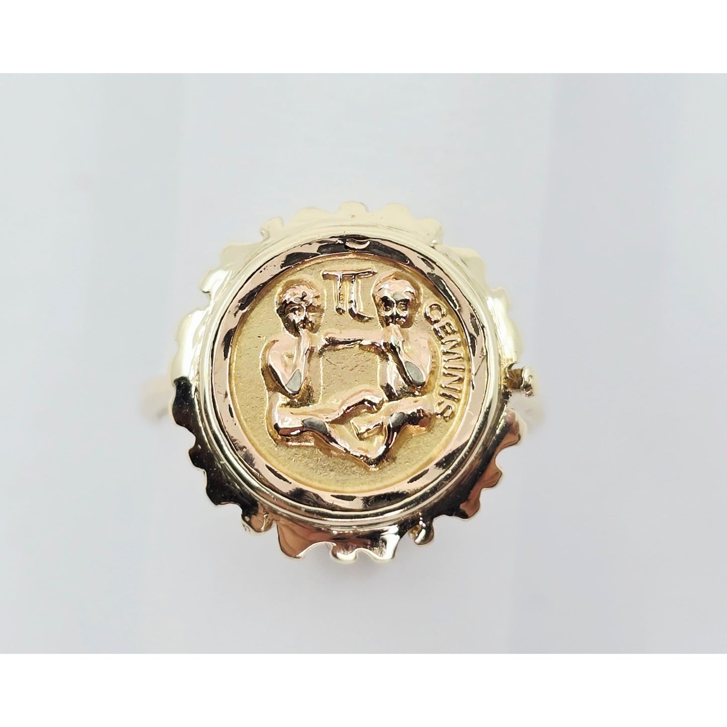 14K Two Tone Gold Zodiac Gemini Horoscope Ring
