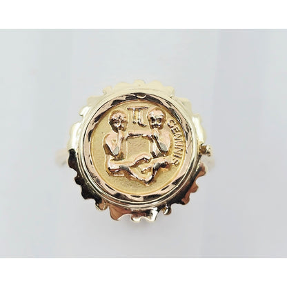 14K Two Tone Gold Zodiac Gemini Horoscope Ring