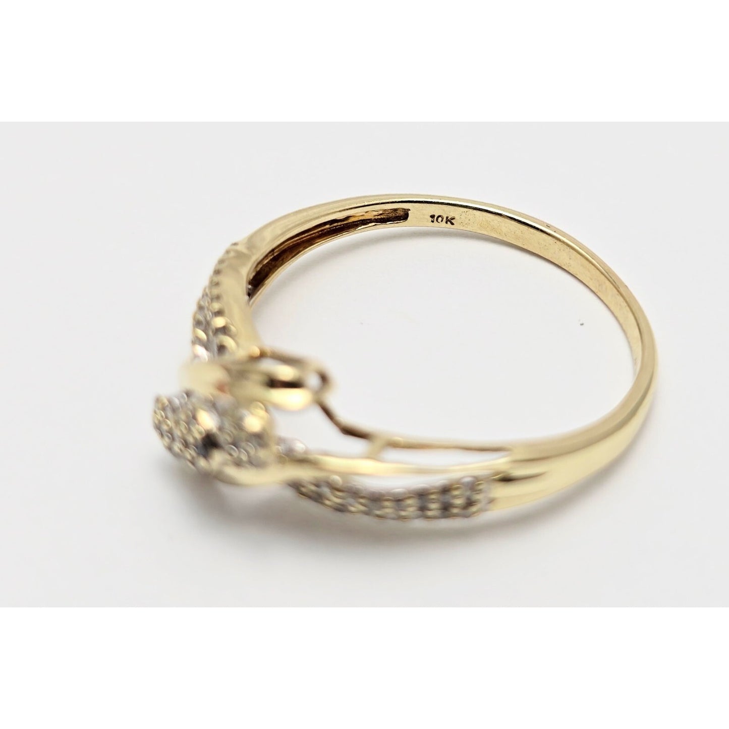 10K Yellow Gold Spiral Flower Diamond Ring