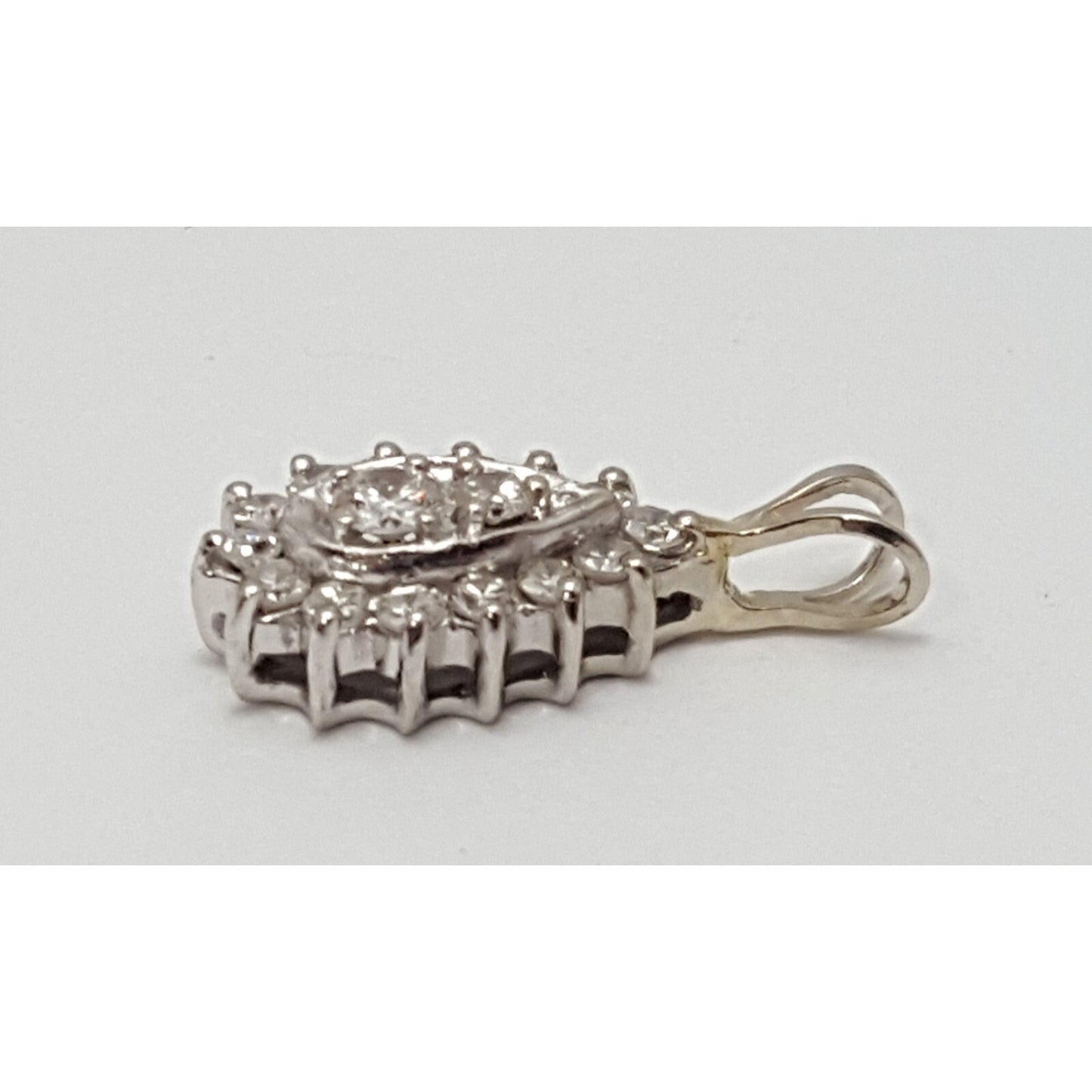 14K White Gold Teardrop Oval Diamond Charm Pendant