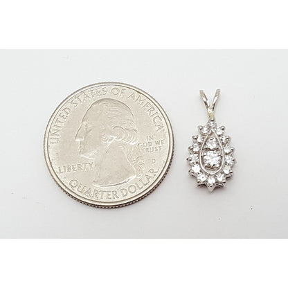 14K White Gold Teardrop Oval Diamond Charm Pendant
