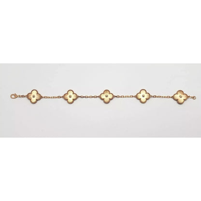 18K Rose Gold 5 Motif Four Leaf Clover Link Bracelet