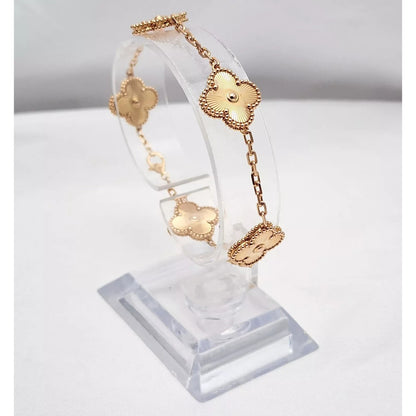 18K Rose Gold 5 Motif Four Leaf Clover Link Bracelet