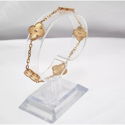 18K Rose Gold 5 Motif Four Leaf Clover Link Bracelet