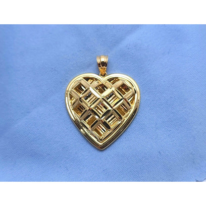 14K Yellow Gold Textured Diamond Cut Heart Charm Pendant