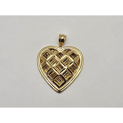 14K Yellow Gold Textured Diamond Cut Heart Charm Pendant