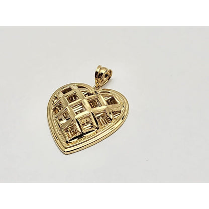 14K Yellow Gold Textured Diamond Cut Heart Charm Pendant