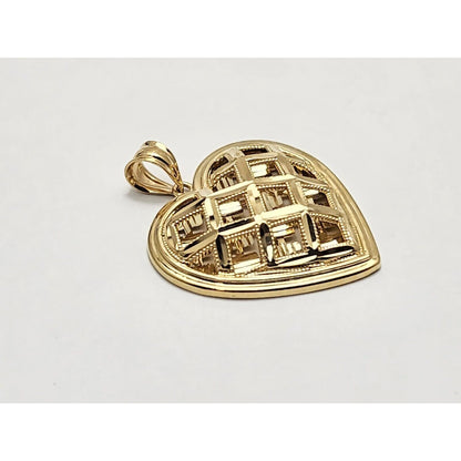 14K Yellow Gold Textured Diamond Cut Heart Charm Pendant