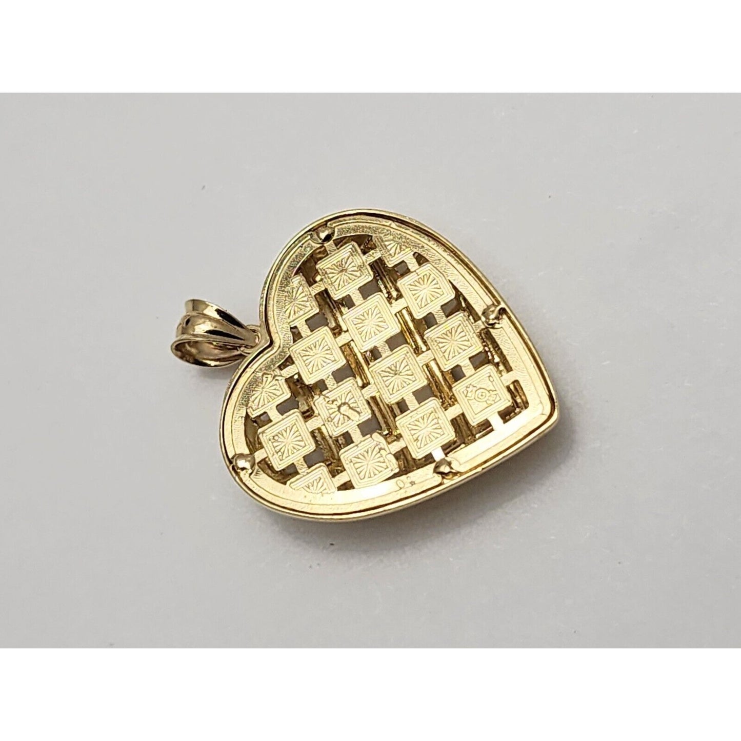 14K Yellow Gold Textured Diamond Cut Heart Charm Pendant