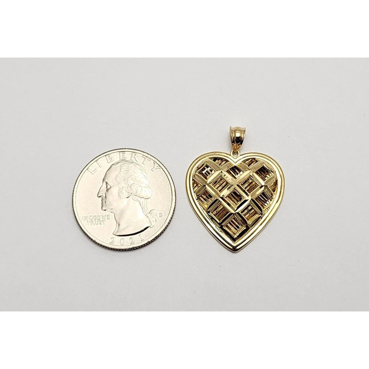 14K Yellow Gold Textured Diamond Cut Heart Charm Pendant