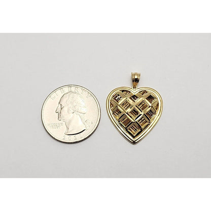 14K Yellow Gold Textured Diamond Cut Heart Charm Pendant