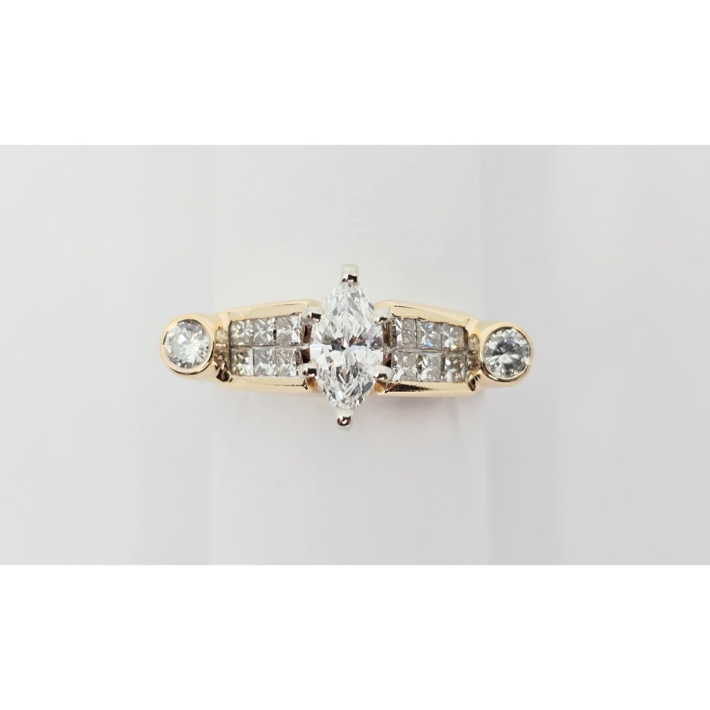 14K Yellow Gold Marquise, Princess & Round Diamond Ring