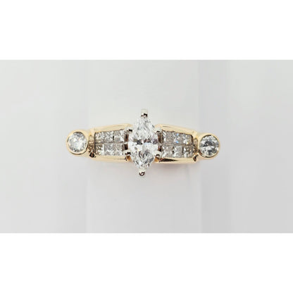 14K Yellow Gold Marquise, Princess & Round Diamond Ring