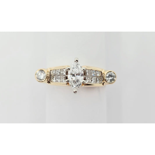 14K Yellow Gold Marquise, Princess & Round Diamond Ring