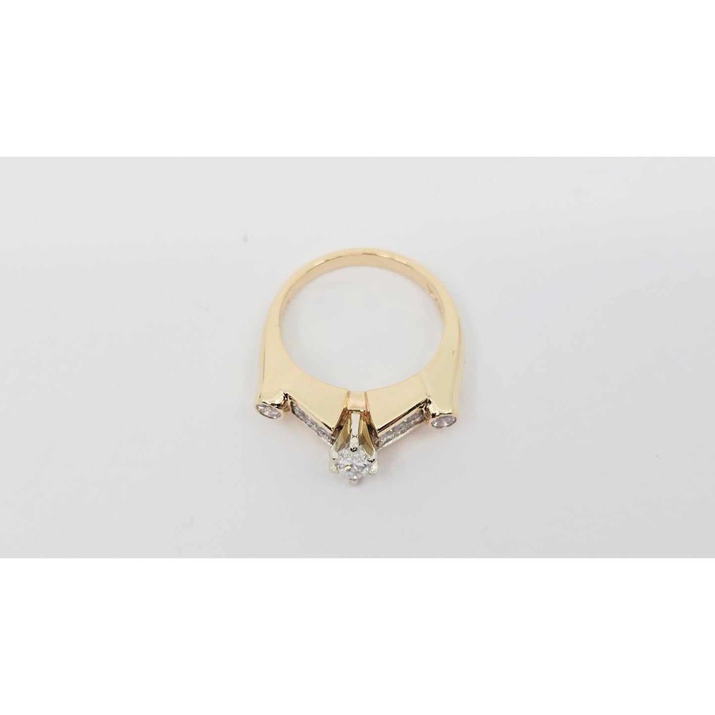 14K Yellow Gold Marquise, Princess & Round Diamond Ring