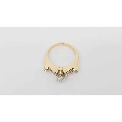 14K Yellow Gold Marquise, Princess & Round Diamond Ring