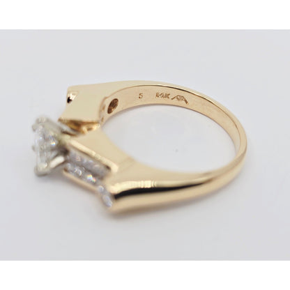 14K Yellow Gold Marquise, Princess & Round Diamond Ring