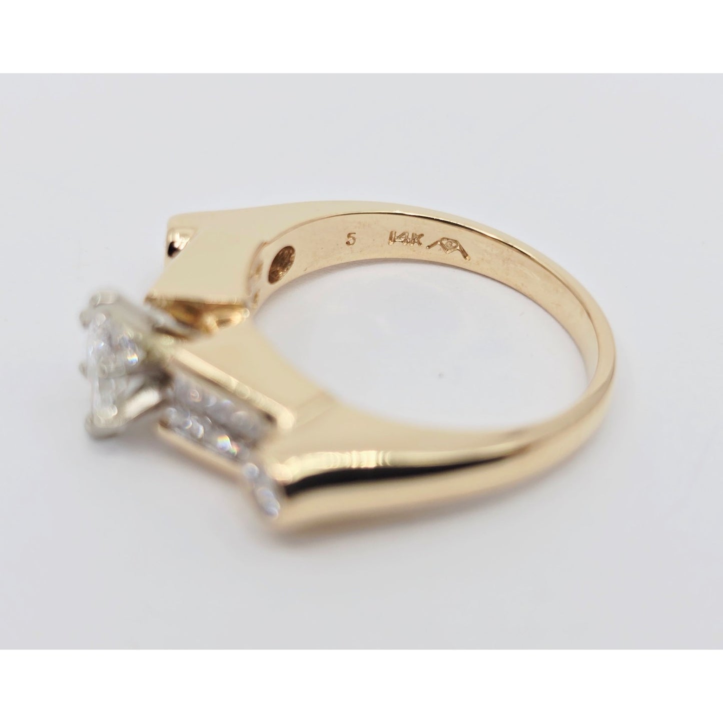 14K Yellow Gold Marquise, Princess & Round Diamond Ring