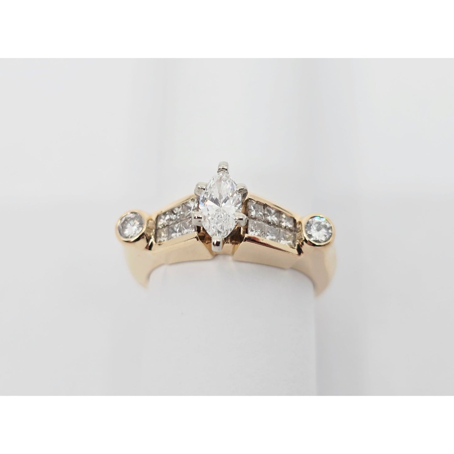 14K Yellow Gold Marquise, Princess & Round Diamond Ring