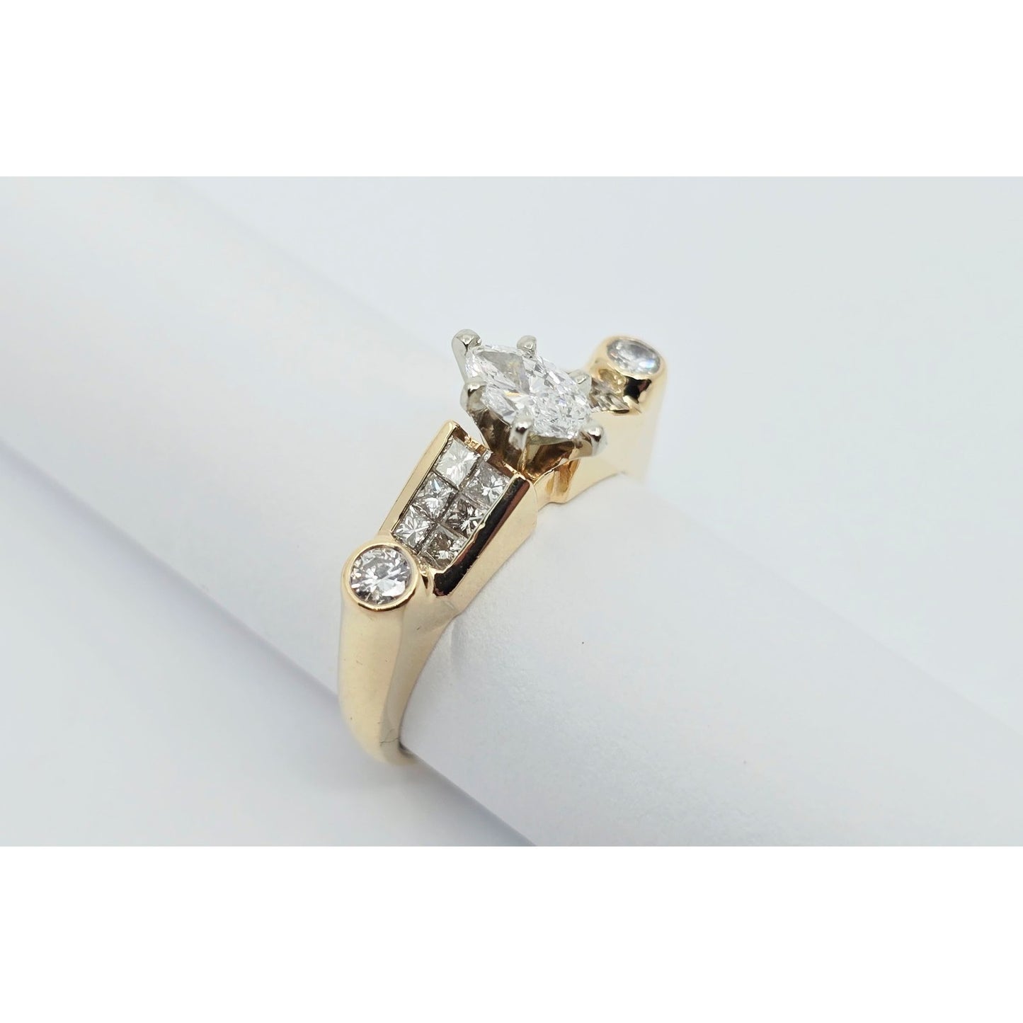 14K Yellow Gold Marquise, Princess & Round Diamond Ring