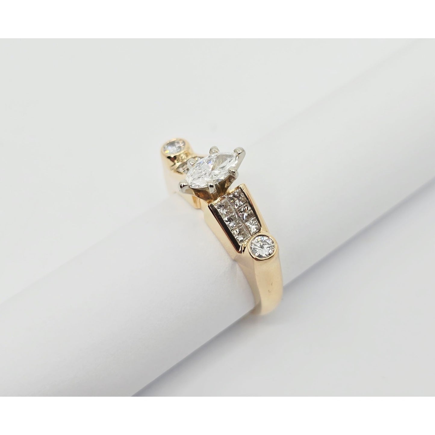 14K Yellow Gold Marquise, Princess & Round Diamond Ring
