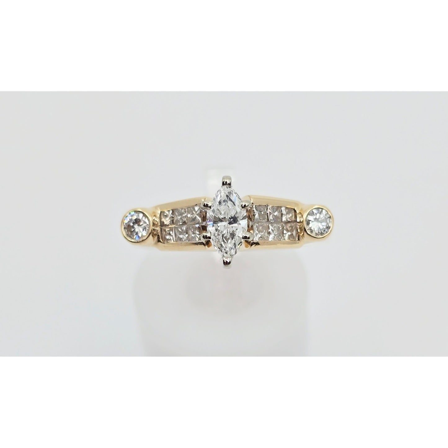 14K Yellow Gold Marquise, Princess & Round Diamond Ring