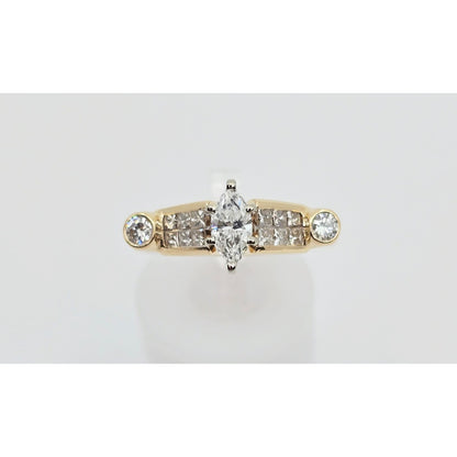 14K Yellow Gold Marquise, Princess & Round Diamond Ring