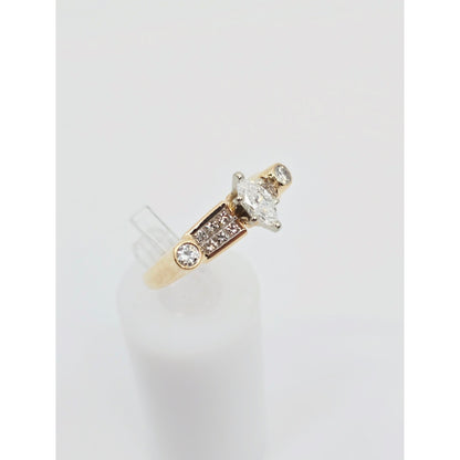 14K Yellow Gold Marquise, Princess & Round Diamond Ring