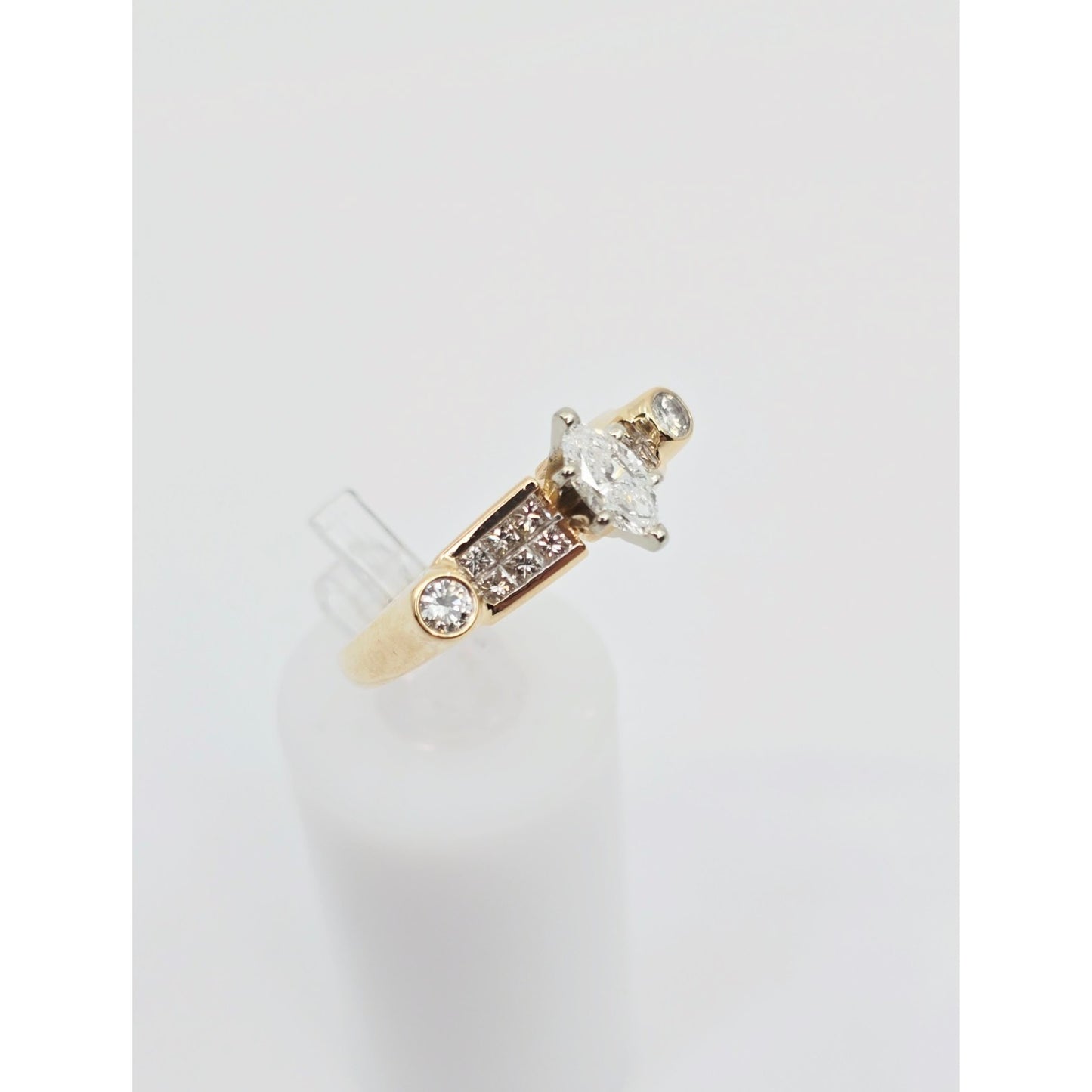 14K Yellow Gold Marquise, Princess & Round Diamond Ring