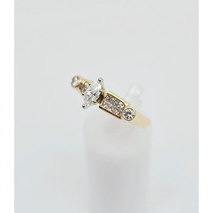 14K Yellow Gold Marquise, Princess & Round Diamond Ring