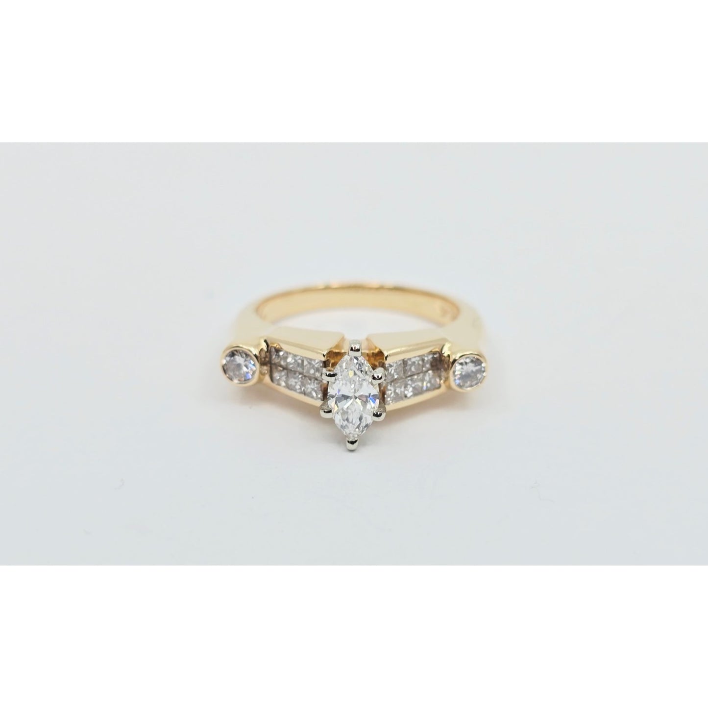 14K Yellow Gold Marquise, Princess & Round Diamond Ring