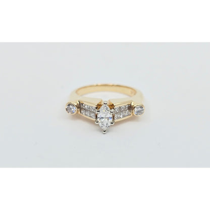 14K Yellow Gold Marquise, Princess & Round Diamond Ring