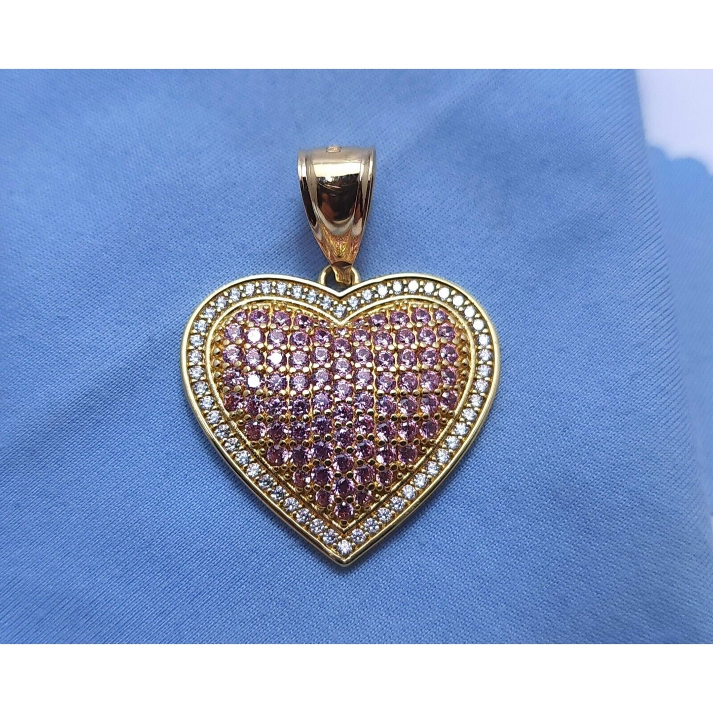 10K Yellow Gold 3D Puffy Heart CZ Charm Pendant