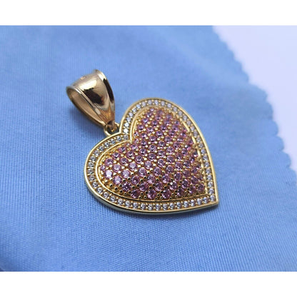 10K Yellow Gold 3D Puffy Heart CZ Charm Pendant