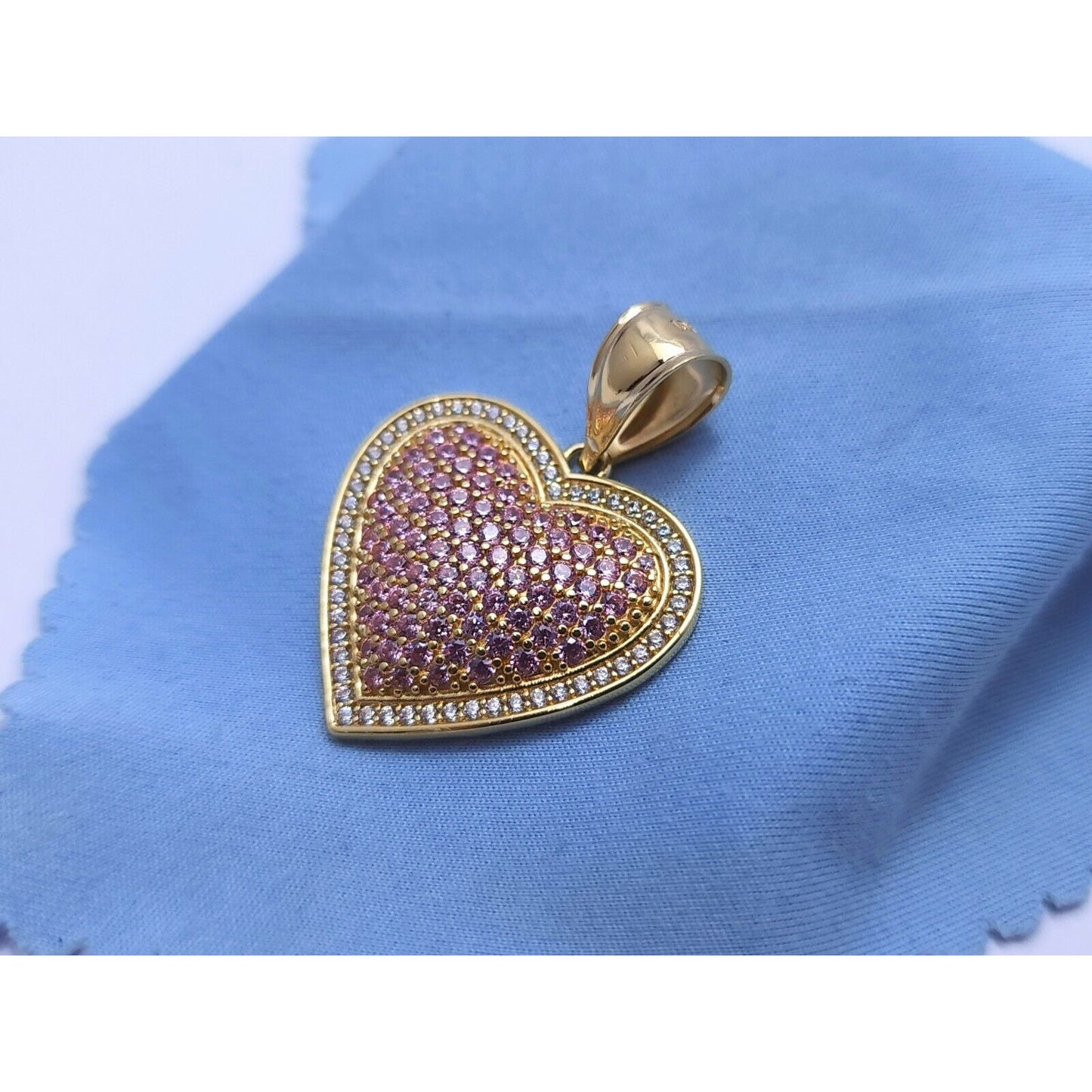 10K Yellow Gold 3D Puffy Heart CZ Charm Pendant