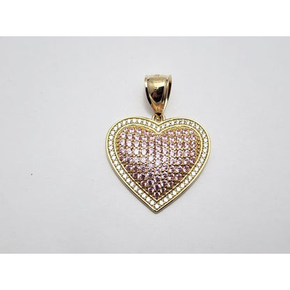 10K Yellow Gold 3D Puffy Heart CZ Charm Pendant