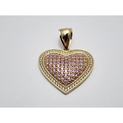 10K Yellow Gold 3D Puffy Heart CZ Charm Pendant