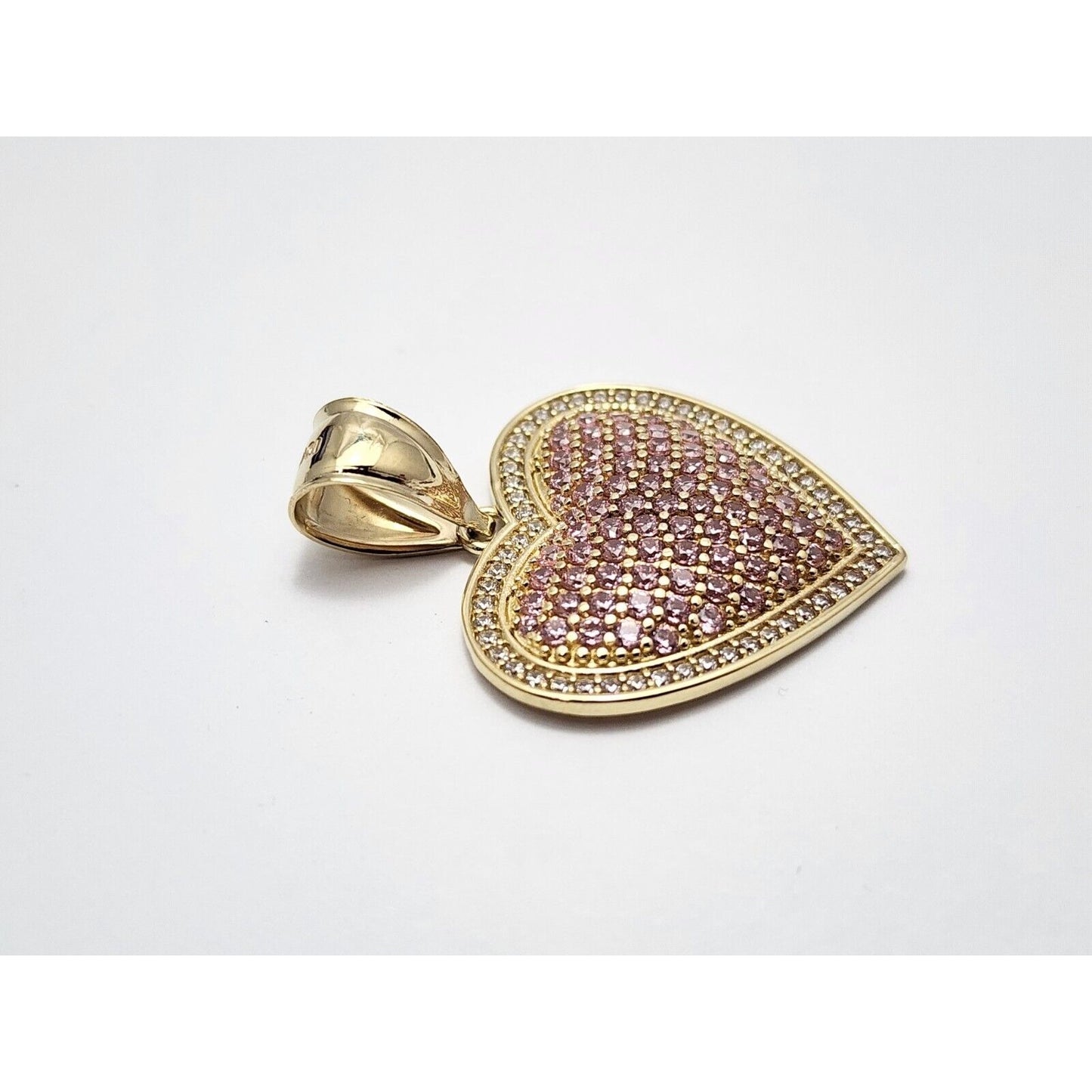 10K Yellow Gold 3D Puffy Heart CZ Charm Pendant