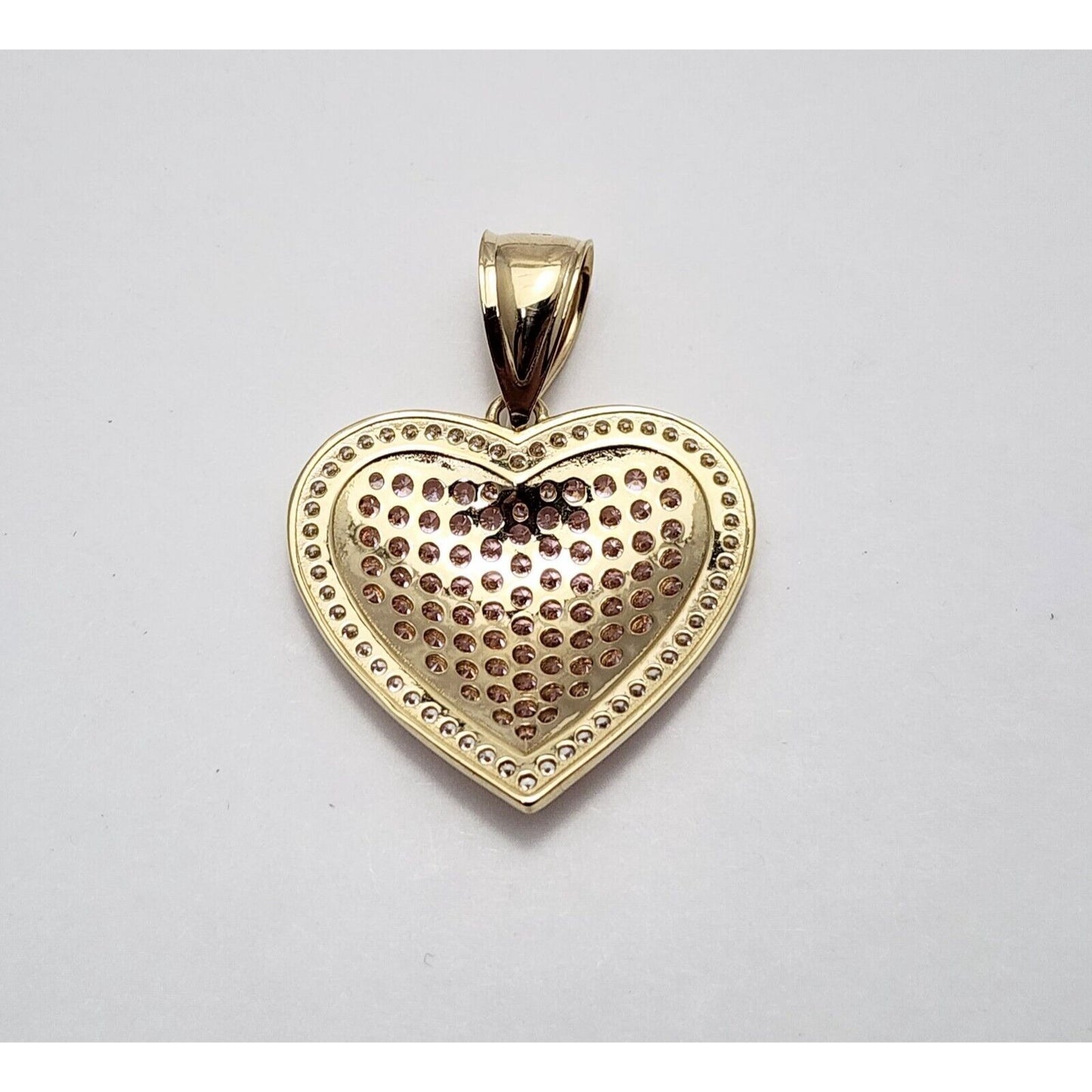 10K Yellow Gold 3D Puffy Heart CZ Charm Pendant